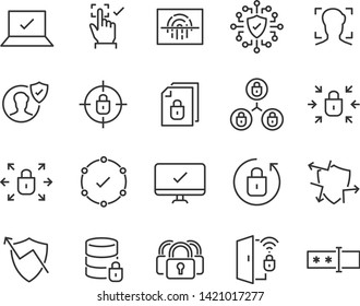 set of security line icons, such as protect, password, lock