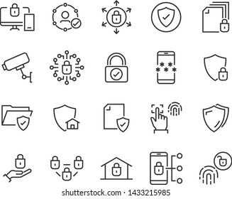 set of security line icons, such as protect, password, lock