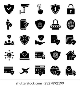 conjunto de iconos de línea de seguridad, como proteger, contraseña, bloqueo, ilustración vectorial en fondo blanco