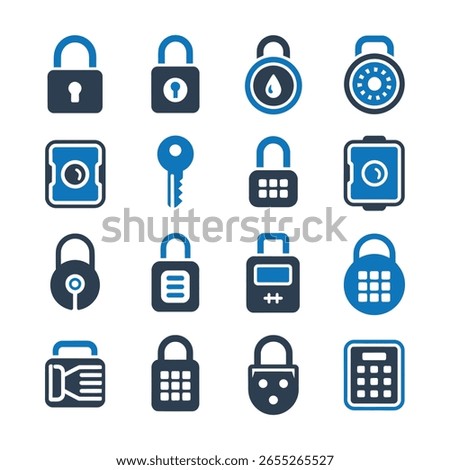 Set of security lock icons collection