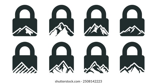 SET SECURITY AND MOUNTAIN ABSTRACT LOGO CREATIVE VECTOR