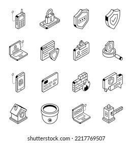 Set of Security Outline Isometric Icons 

