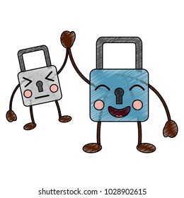set security padlock kawaii cartoon