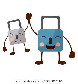 set security padlock kawaii cartoon