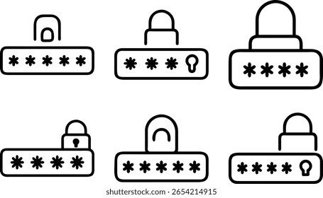 Set of security and password icons representing digital safety and protection.