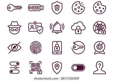 Set of security and privacy icons in a clean minimalist style with a monochromatic color palette