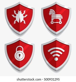 Set of Security protection shields cyber icons symbols. Design vector illustration.