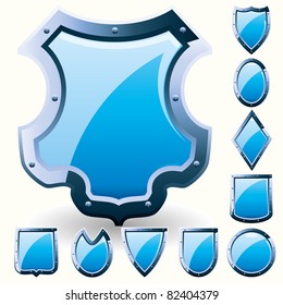 Set of security shield, coat of arms symbol icon, blue, vector illustration