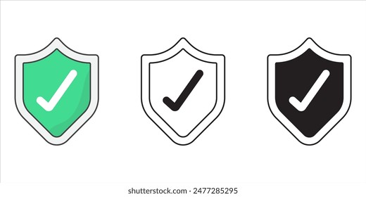 Set of security shield icon. Protection symbol isolated background. silhouette icon, verification, Safe, vector illustration.
