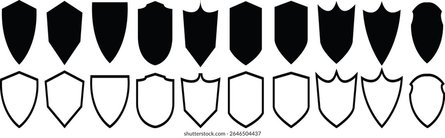 Set of security shield icons and badges shape collections.. Vector design elements in concept of safety and protection. Collection of security shield icons.