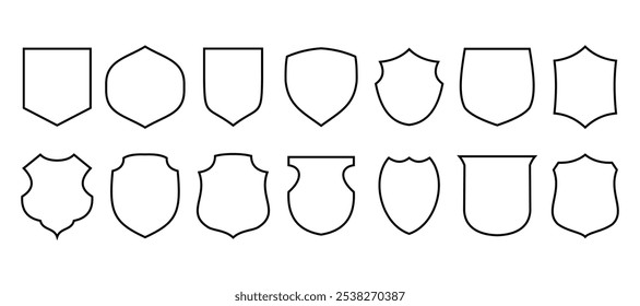 Set of security shield icons. Black security shield. Protect shield. Design elements for concept of safety and protection. Police badge shape. Vector illustration