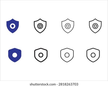 Set of security shield icons with circular center designs in various styles