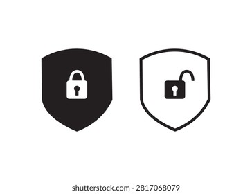 A set of security shield icons with a lock icon in the center, vector shield icon design. Isolated on a white background. 