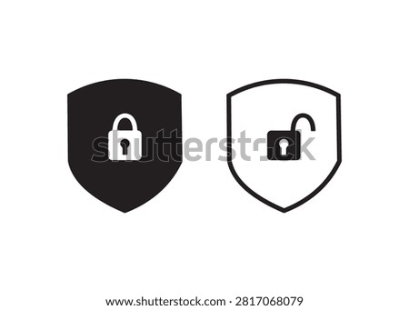 A set of security shield icons with a lock icon in the center, vector shield icon design. Isolated on a white background. 