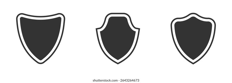 Set of security shield icons. Police badge shape Black security shield. Protect template for patch, insignias. Design elements for concept of safety and protection.