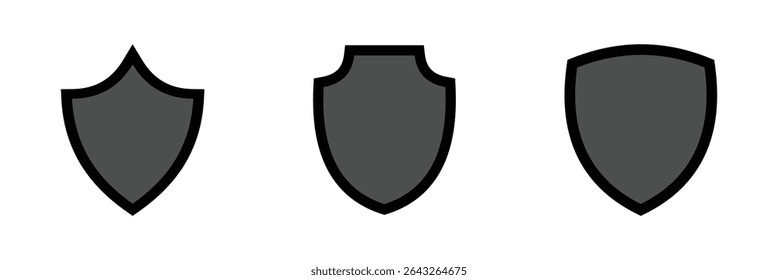 Set of security shield icons. Police badge shape Black security shield. Protect template for patch, insignias. Design elements for concept of safety and protection.