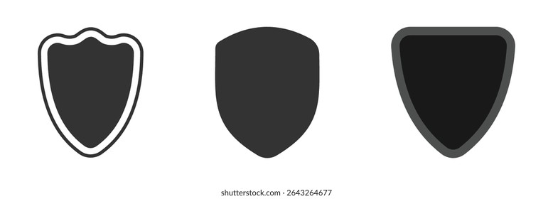 Set of security shield icons. Police badge shape Black security shield. Protect template for patch, insignias. Design elements for concept of safety and protection.