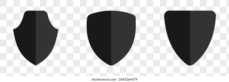 Set of security shield icons. Police badge shape Black security shield. Protect template for patch, insignias. Design elements for concept of safety and protection.