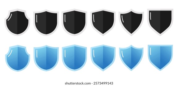Set of security shield icons. Protection sign, black, blue.