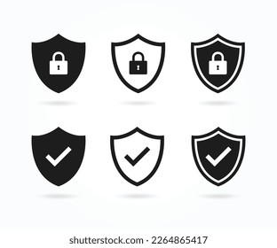 Set of security shield icons. security shields with check mark and padlocks. Shield symbols vector.