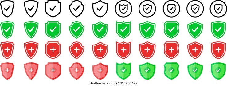 Conjunto de iconos de protección de seguridad, los logotipos de protección de seguridad con marca de verificación y candado. Signo de aprobación de protección. Icono de protección de seguridad protegido. Un concepto de protección sólido. Ilustración del vector