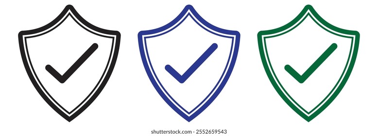 Conjunto de iconos de escudo de seguridad, escudos de seguridad logotipos con marca de verificación. Icono de marca de verificación de escudo o icono de protección de escudo de seguridad con símbolo de marca