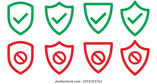 Set of security shield icons, security shields logotypes with check mark and padlock. Security shield symbols. Vector illustration. 333