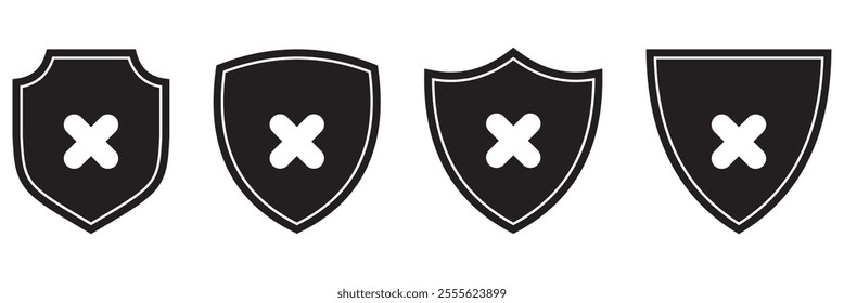 Set of security shield icons, security shields logotypes with check mark and padlock. Security shield symbols. Vector illustration.