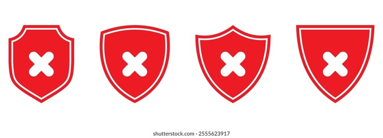 Set of security shield icons, security shields logotypes with check mark and padlock. Security shield symbols. Vector illustration.