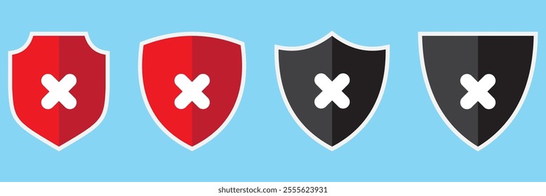 Set of security shield icons, security shields logotypes with check mark and padlock. Security shield symbols. Vector illustration.