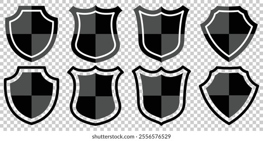 Set of security shield icons, security shields logotypes with check mark and padlock. Safety system. Protection activated. Security shield symbols. Vector illustration.