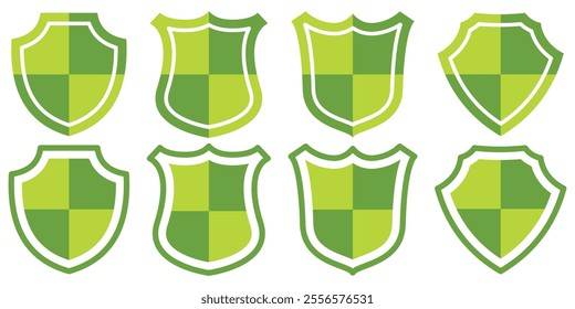 Set of security shield icons, security shields logotypes with check mark and padlock. Safety system. Protection activated. Security shield symbols. Vector illustration.