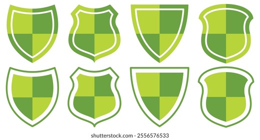 Set of security shield icons, security shields logotypes with check mark and padlock. Safety system. Protection activated. Security shield symbols. Vector illustration.