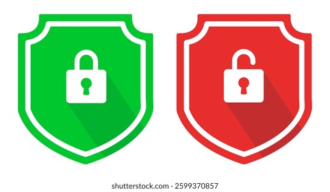 Set of security shield icons, security shields logotypes with padlock isolated on transparent. Shield security icon. Safety protection sign