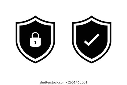 Conjunto de iconos de escudo de seguridad, escudos de seguridad logotipos con marca de verificación y candado. Símbolos del escudo de seguridad. Ilustración vectorial.
