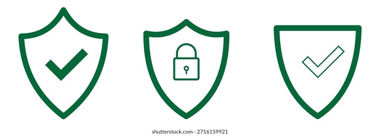 Conjunto de iconos de escudo de seguridad, escudos de seguridad logotipos con marca de verificación y candado. Símbolos del escudo de seguridad. Ilustración vectorial.
