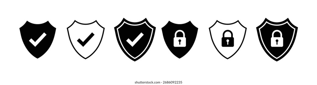 Set of security shield icons, security shield symbol with check mark and padlock, Shield security icon, Safety, protection sign. Security shield sign. vector illustration
