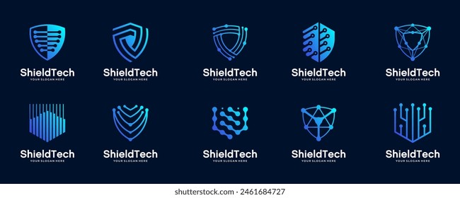 set of a security shield technology logo icon, vector design illustration