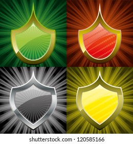 Set of security shields, coat of arms symbol icon, green, red, yellow, black, vector illustration