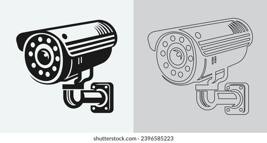 Conjunto de iconos de cámaras de seguridad o vigilancia. Icono de cámara CCTV, Vector Graphics. Icono de cámara de seguridad inalámbrica. Icono negro para cámara CCTV aislada en fondo blanco