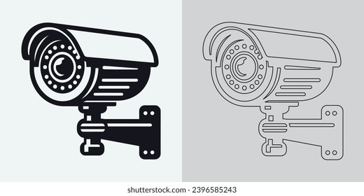 Set von Sicherheits- oder Überwachungskamerasymbolen. CCTV-Kamerasymbol, Vektorgrafik. Symbol für drahtlose Sicherheitskamera. Schwarze Ikone für CCTV-Kamera einzeln auf weißem Hintergrund