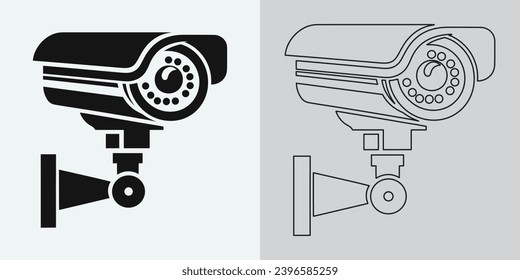 Conjunto de iconos de cámaras de seguridad o vigilancia. Icono de cámara CCTV, Vector Graphics. Icono de cámara de seguridad inalámbrica. Icono negro para cámara CCTV aislada en fondo blanco