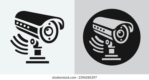 Set von Sicherheits- oder Überwachungskamerasymbolen. CCTV-Kamerasymbol, Vektorgrafik. Symbol für drahtlose Sicherheitskamera. Schwarze Ikone für CCTV-Kamera einzeln auf weißem Hintergrund