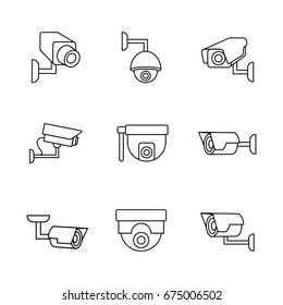 Set of security surveillance camera  line icon. Line icons with flat design elements on white background. Symbol for your web site design, logo, app, UI. Vector illustration, EPS