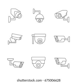 Set of security surveillance camera  line icon. Line icons with flat design elements on white background. Symbol for your web site design, logo, app, UI. Vector illustration, EPS