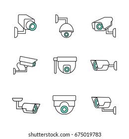 Set of security surveillance camera line icon. Line icons with flat design elements on white background. Symbol for your web site design, logo, app, UI. Vector illustration, EPS