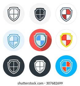 Set of security symbol icons in different styles isolated on white background.