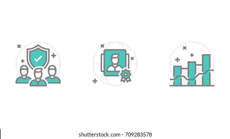 Set of Security Vector Line Icons. Contains such Icons as People selection, Test, Recruitment, Job, Lock, Safety and more. Pixel Perfect. Vector Line.