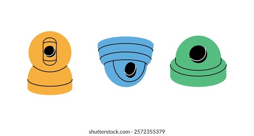 Set of security video cameras. Outdoor video cameras. External home security system. Vector illustration.