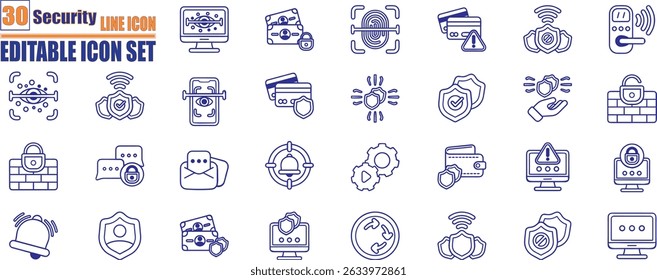 Set of Security web icons in line style. Containingsafety, insurance, data protection, encryption, locked, password, cybersecurity and more.	
